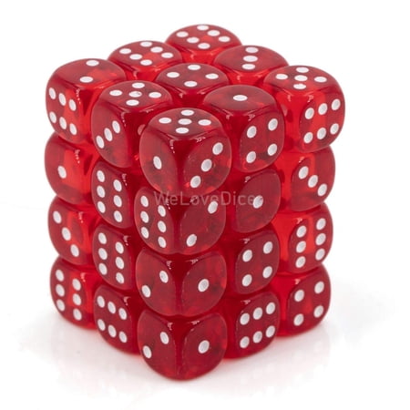 Chessex 23804 Translucent 12mm d6 Dice Block  Red and White